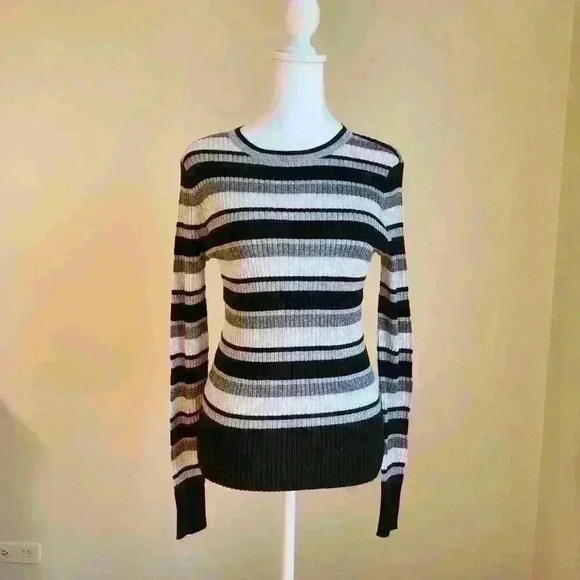 NWT Frame Panel Striped Metallic Ribbed Pullover MSRP $255 - Picture 1 of 11